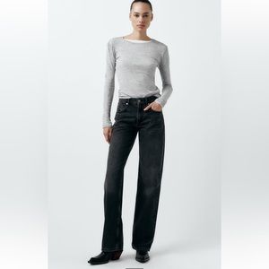 Zara FULL LENGTH TRF MID-RISE WIDE LEG JEAN 28 (US 6) BLACK REF 6045/129 Unworn